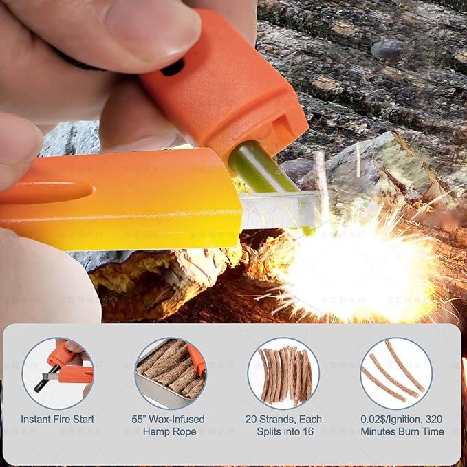 Fire Starter Kit – Lightweight Waterproof Magnesium Ferro Rod with Tinder for Camping, Hiking, Survival – Gift for Men