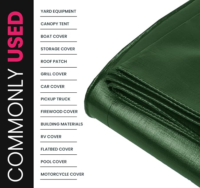 PROTARP Extreme Heavy Duty 22 Mil Tarp Cover, Waterproof, UV Resistant, Rip and Tear Proof, Poly Tarpaulin with Reinforced Edges for Roof, Camping, Patio, Pool, Boat. (Green/Black 12′ X 16′)