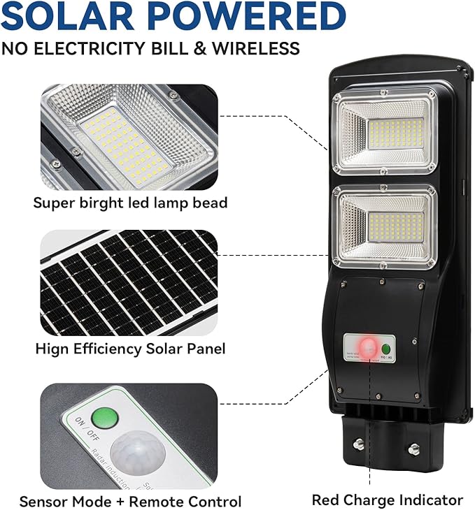 2 Pack Solar Street Lights Outdoor 120000 lumens, Led Street Light Outdoor Dusk to Dawn Security Led Solar Street Light with Remote Control for Square, Yard, Garden, Basketball Court