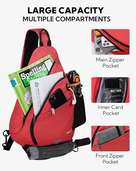WATERFLY Large Crossbody Sling Bag: Over Shoulder Backpack Daypack Casual Cross Chest Side Pack