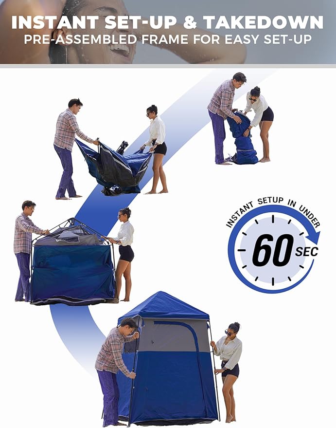 KingCamp Instant Shower Tent, Portable Superior Stable Privacy Shelter, Large Room Outdoor Toilet Tent with Floor for Beach, Camping & Hiking, Setup in Under 60s