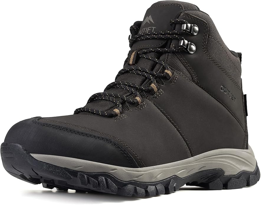 Men's Waterproof Hiking Boots Lightweight Comfortable Leather Mid Ankle Outdoor Trekking Boot