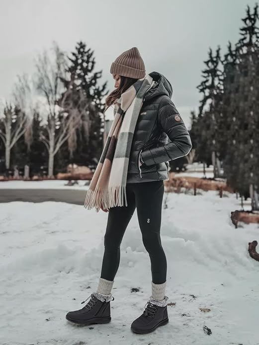 SHIBEVER Winter Boots for Women Snow: Fur Lined Warm Ankle Boots - Adjustable Water Resistant Outdoor Zipper Snow Shoes
