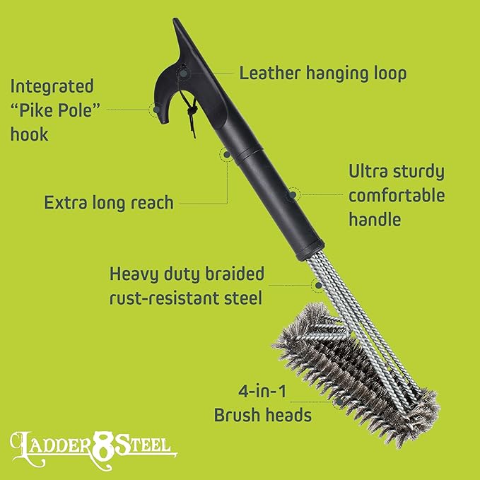 Heavy Duty Grill Brush for Outdoor Grill โ Safe Grill Brush Designed by Firefighter | Barbecue Grill Brush & BBQ Brushes for Grill Cleaner | Durable & Safe for All Grates