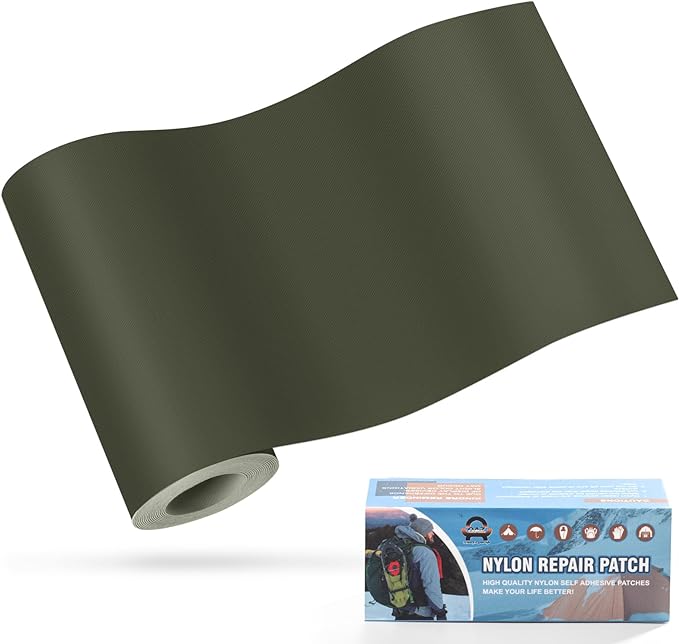 OAZ 3.9 x 63 inch Nylon Repair Patches Nylon Fabric Patch Self-Adhesive Nylon Repair Tape Waterproof Lightweight Repair Patches Repair Patch Kit for Clothing Down Jacket Tent Bag(Army Green)