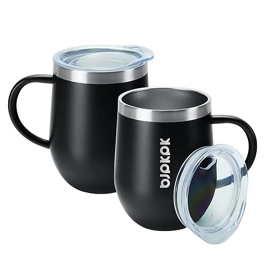 BJPKPK 2 pcs Insulated Coffee Mug, 12 oz Stainless Steel Insulated Coffee Tumbler with Lid for Hot Drinks & Cold Drinks-Black