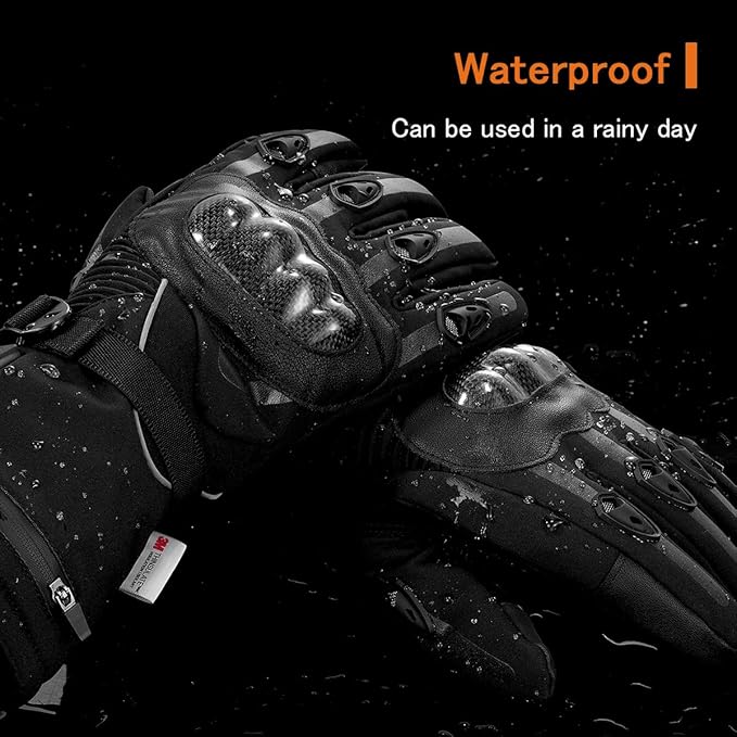 Heated Motorcycle Gloves for Men & Women - 7.4V 3000mAh Rechargeable Batteries, Electric, Touchscreen, Waterproof, Windproof, Non-Slip, Skiing, Cycling, Fishing