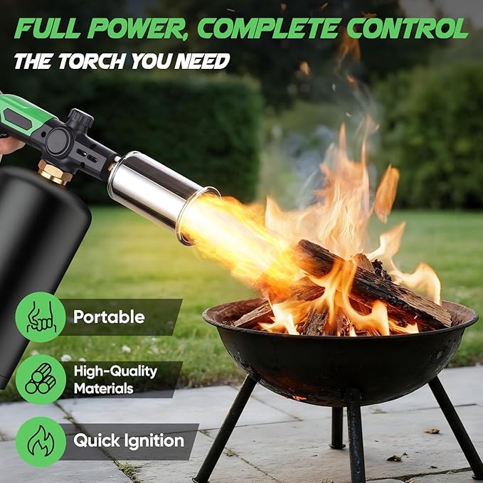 Propane Torch Head, Kitchen Blow Torch Gun, Campfire Charcoal Starter, Grill Torch with Igniter, Adjustable Flame for Cooking, Soldering(Propane Tank Not Included)
