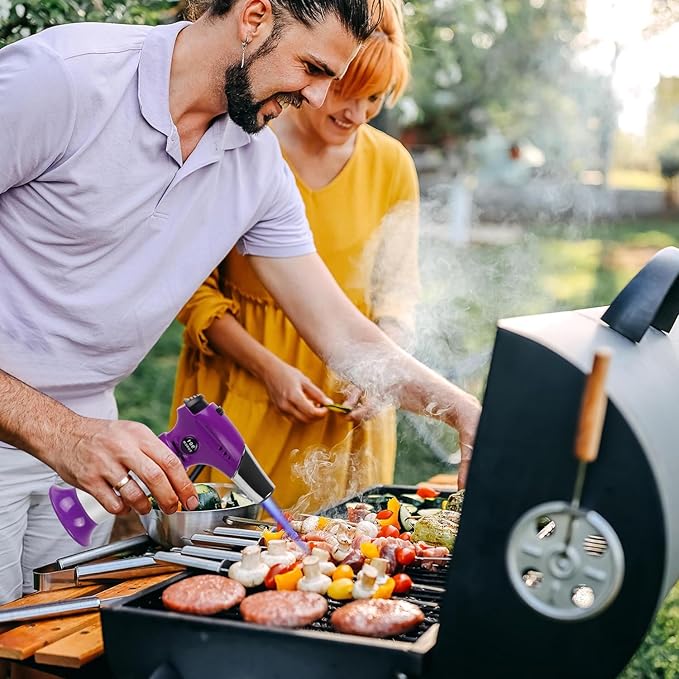 TBTEEK Butane Torch T901, Kitchen Torch Cooking Torch with Safety Lock & Adjustable Flame for Cooking, BBQ, Baking, Brulee, Creme, DIY Soldering(Butane Not Included), Purple