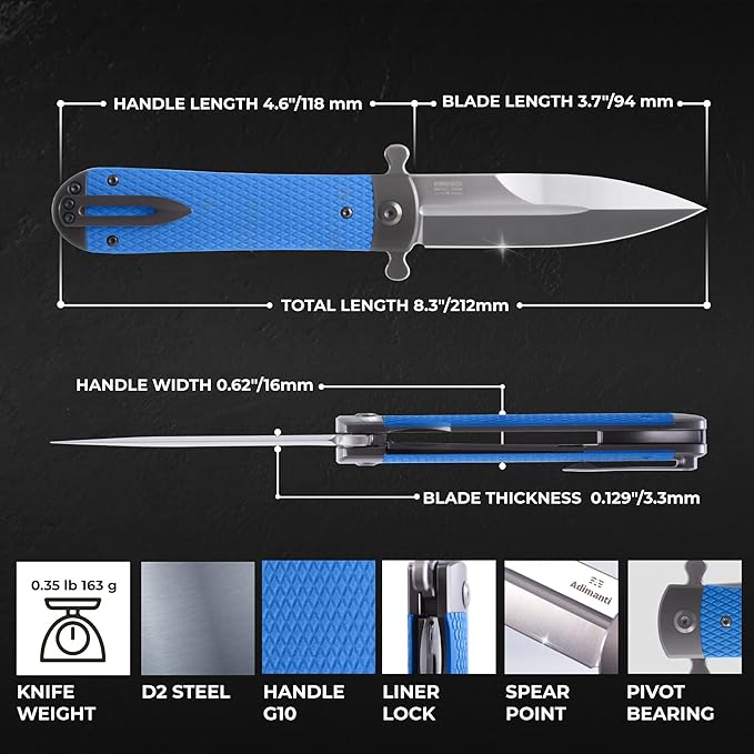 GANZO Firebird Adimanti Samson-BL Folding Pocket Knife Razor Sharp D2 Steel Blade Ergonomic G10 Anti-Slip Handle with Clip Hunting Fishing Camping Gear Outdoor Flipper EDC Pocket Knife (Blue)