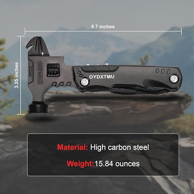 Upgraded 16-in-1 Multitool Hammer,Camping Knife with Adjustable Wrench,Screwdriver,Wire cutter,Hammer,Bottle Opener,Multi Tool for Men(Black)