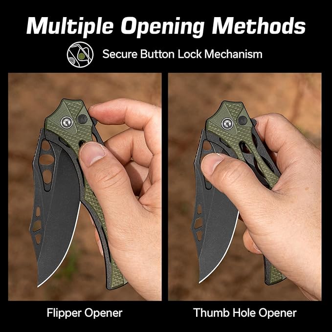 CIVIVI Pocket Knife for Men, Biophase Flipper Tactical Folding Knife, 3.48" Nitro-V Blade Aluminum with G-10 Handle, Lightweight Skeletonized EDC Knife for Camping Hunting, C23083C-2 (OD Green)