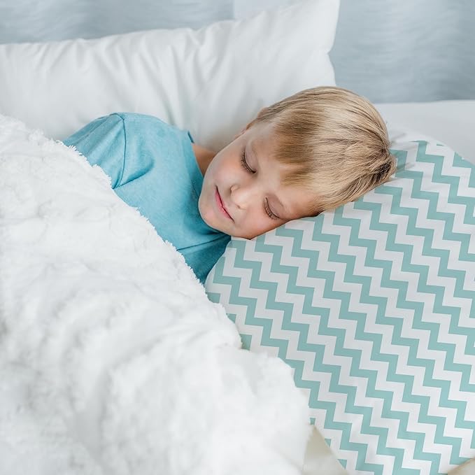 Little Sleepy Head Youth Pillow with Pillowcase 16x22, Soft Jumbo Toddler Pillows, Hypoallergenic Pillow Case - Best Kids Pillows for Sleeping, Perfect Kids Travel Pillows (Chevron Teal)