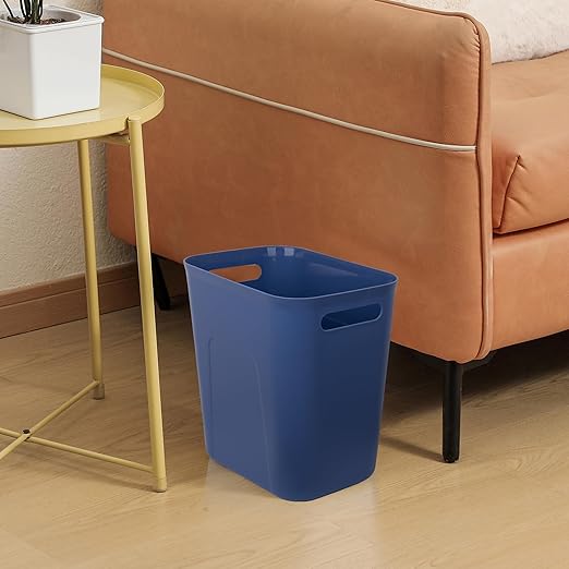 UUJOLY Plastic Small Trash Can Wastebasket, Garbage Container Basket for Bathrooms, Laundry Room, Kitchens, Offices, Kids Rooms, Dorms, 3.5 Gallon, Blue