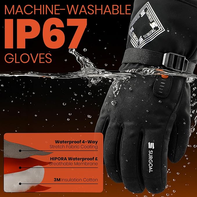Heated Gloves for Men, 7.4V Rechargeable Heated Gloves for Women, PU Waterproof & Touchscreen Ideal for Winter, Hunting, Motorcycle, Skiing, Snowboarding, Fishing, Camping, Work