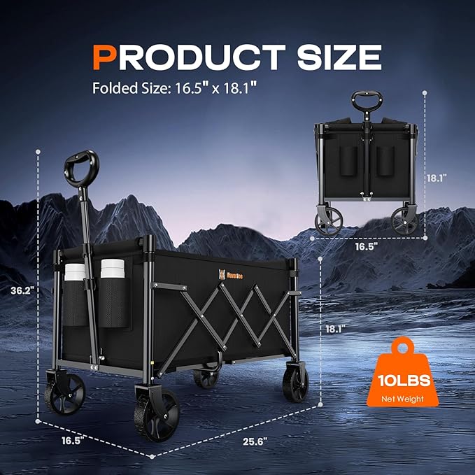 Navatiee Portable Foldable Collapsible Wagon with Wheels, 220lbs Weight Capacity Utility Grocery Shopping Cart, Lightweight Mini Folding Wagon for Outdoor, Black