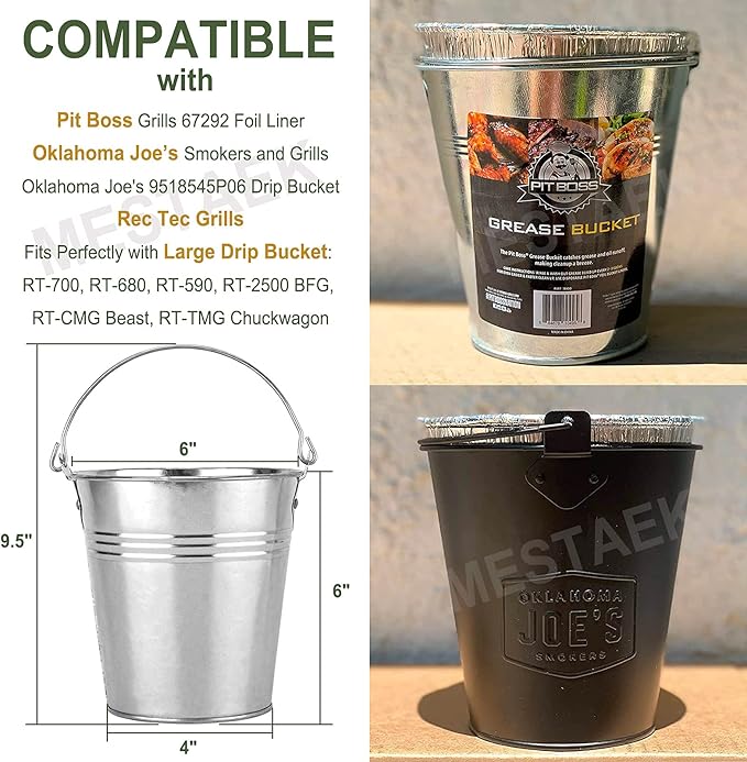 Grill Drip Bucket with 20-Pack Disposable Foil Liner,Compatible with Traeger 608/648, Pit Boss Grills, Oklahoma Joe's & Rec Tec, 6.3"x6.0", 1800ml