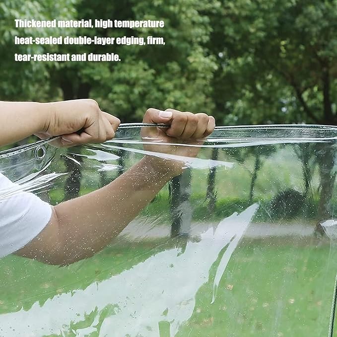 10' X 10' Outdoor Clear Tarp Curtain Waterproof Wind-Proof 0.35mm Transparent Vinyl Tarp for Patio Pergola Garden Canopy Rainproof Anti-Tear PVC Thick Cover with Grommets