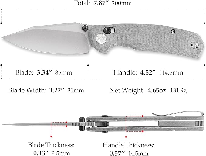 Axis Knives, EDC Folding Knife for Men, Pocket Knife with Clip,3.34” 14C28N Steel,Thumb Stud Blade,Grey G10 Handle.Outdoor Camping Tool,Hornet-03G