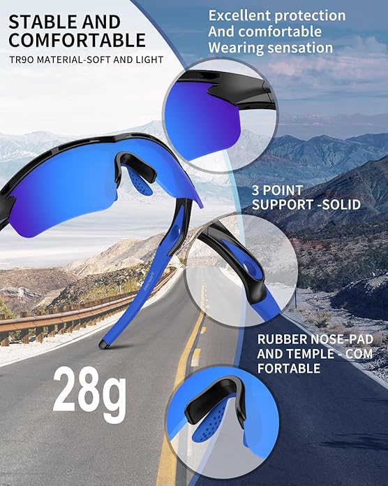 Rosemal Sports Sunglasses Polarized Cycling Sunglasses Running Driving Fishing Hiking for Men Women UV400 TAC TR90