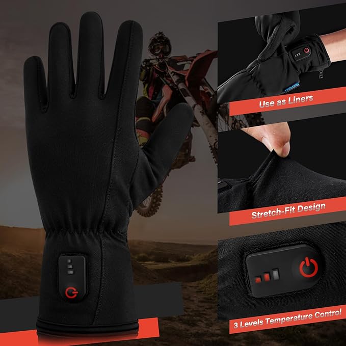Dr.Warm Heated Glove Liners, Rechargeable Heated Gloves Electric Battery Heating Riding Ski Snowboarding Hiking Cycling Hunting Touchscreen Thin Gloves Hand Warmer