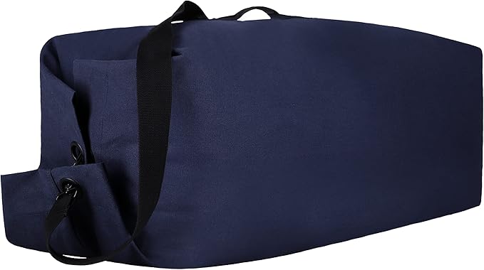 WHITEDUCK Top Load Canvas Folding Duffel Bag, Water Resistant Army Style Shoulder Bag for Men and Women- Gym, Sports, Travel, Hiking, Camping, Backpacking (Large 25" x 42",Blue)