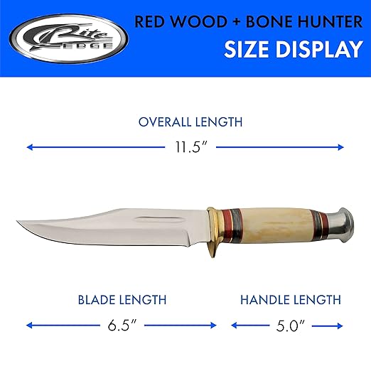 SZCO Full Tang Hunting Knife 11.5 Inch - Pocket Knife with Stainless Steel Blade, Bone Handle & Leather Sheath - Camping Knife for hunting - Skinning knife for Men
