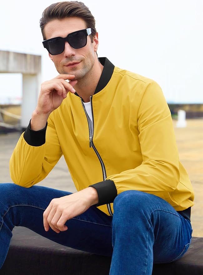 MAGCOMSEN Men's Bomber Jacket Lightweight Casual Zip Up Windbreaker Spring Fall Golf Coat with Pockets