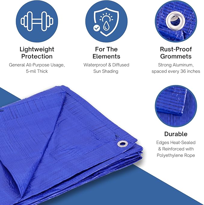 Kotap 10 x 20 Ft. All-Purpose Multi-Use Protection/Coverage 5-mil Poly Tarp, Waterproof, Blue, (TRA-1020)