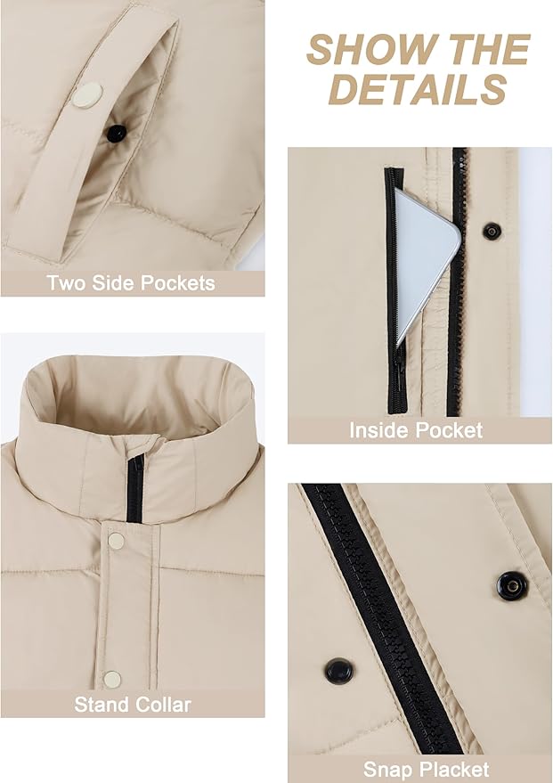 Fengbay Womens Puffer Vest Sleeveless Puffy Cropped Vests Stand Collar Vest Lightweight Bubble Quilted Vests Trendy 2025