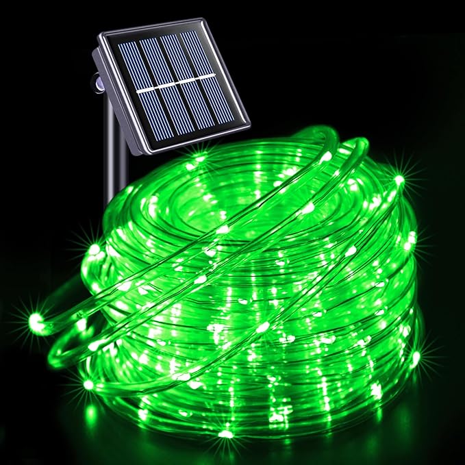 JMEXSUSS Green Halloween Solar Lights, 66 ft 200 LED Rope Lights Outdoor Waterproof, PVC Tube Green Christmas String Lights for Halloween Party Tree Fence Christmas