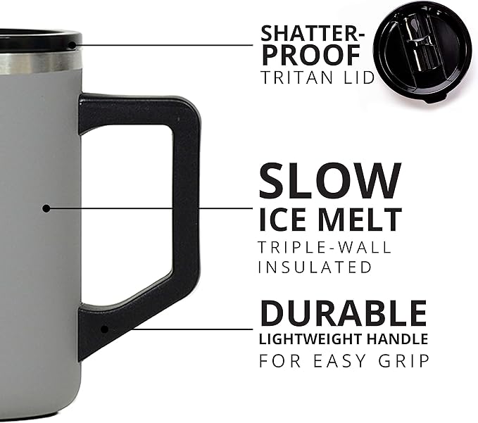 Elemental Insulated Coffee Mug - Triple-Wall Stainless Steel Summit Travel Cup for Hot and Cold Drinks - Thermal Coffee Mug with Lid and Handle for Camping, Office & Travel 16oz - Graphite
