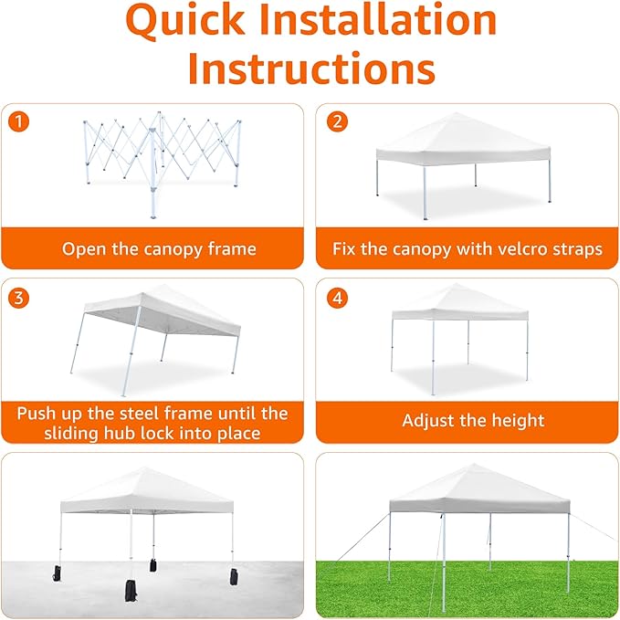 Amazon Basics Outdoor Pop Up 10 x 10 Canopy Tent for Events, Portable with Easy Setup, Includes Wheeled Carry Bag, 8 Pegs, 4 Ropes, 4 Weighted Bags, White