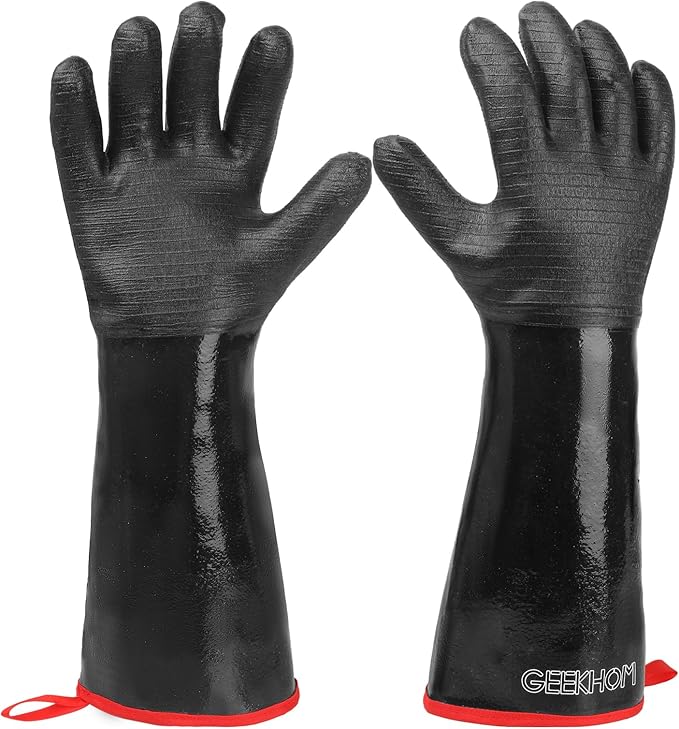 GEEKHOM 18-Inch Heat Resistant Gloves 932°F for BBQ Grilling, Waterproof Long Sleeve Anti-Slip Cooking Gloves – Textured Grip Protection