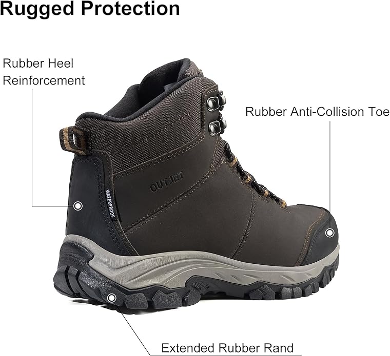 Men's Waterproof Hiking Boots Lightweight Comfortable Leather Mid Ankle Outdoor Trekking Boot
