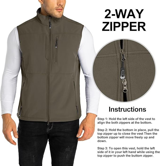 33,000ft Men's Lightweight Softshell Vest Outerwear Zip Up Fleece Lined Windproof Sleeveless Jacket for Golf Running Hiking