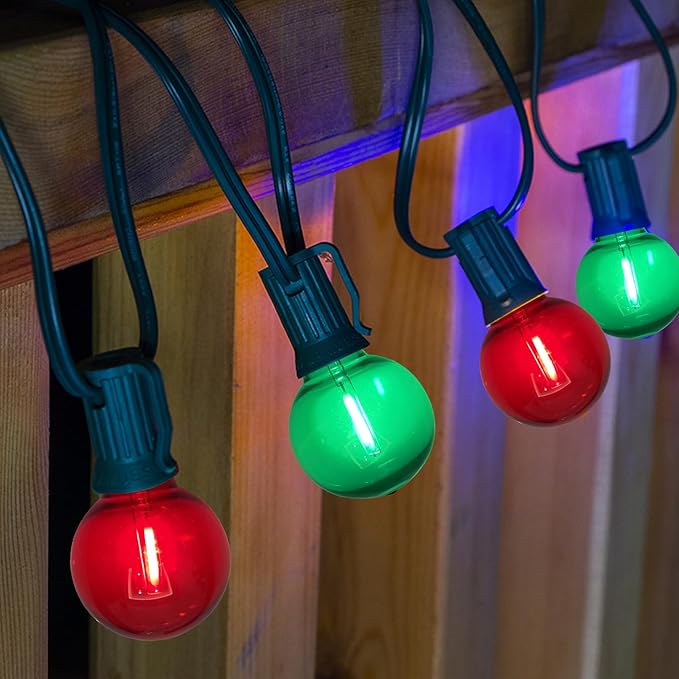 GOOTHY 50Ft Outdoor Red/Green Christmas Lights, G40 Globe Patio String Light with 25 Shatterproof Bulbs(2 Spare), Outside Christmas Lights for Holiday Party Backyard