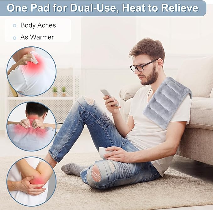 SuzziPad Microwavable Heating Pads for Neck and Shoulder Back Discomfort, 7x16 Fatigue Soothing Heated Pad Microwave, Moist Hot Packs, Unscented Heat Pack for Aches, Sore Muscle, Gray