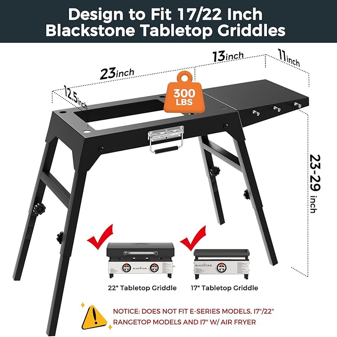 Foldable Griddle Stand for Blackstone 17 & 22 Inch - Heavy-Duty Outdoor Grill Table with Adjustable Legs, Side Shelf, Utensil Hooks - Portable BBQ Stand for Camping, Tailgating, Backyard