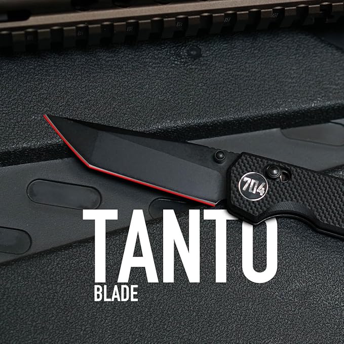 704 Gear Fang EDC Folding Pocket Knife | 3.22" Tanto Blade, D2 Steel, G10 Handle, Crossbar Lock, Reversible Pocket Clip | Black