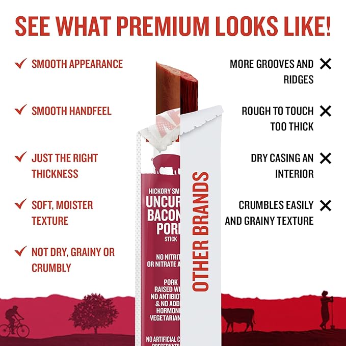 Vermont Smoke & Cure Meat Sticks - Uncured Pork Bacon Sticks - Protein Snacks, No Antibiotics or Added Hormones, Hiking Snacks - 1 oz, 24 count carton