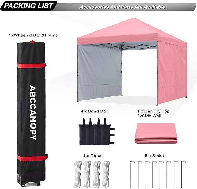 ABCCANOPY Pop up Canopy Tent with 2 Sidewalls for Outdoor Sun Blocking or Rain Protection,10x10, Pink