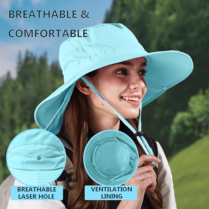 ZOORON Sun Hat for Men Women Fishing Hat with Neck Flap Wide Brim Bucket Hat UV Protection for Beach Camping Hiking