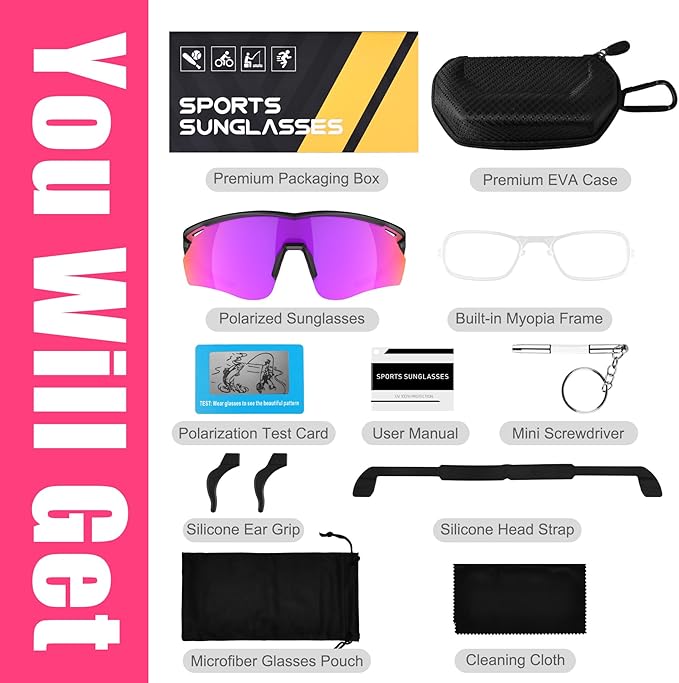 Polarized Sports Sunglasses for Men Women,Wrap Around Sun Glasses for Running Cycling Baseball Fishing Golf Hiking