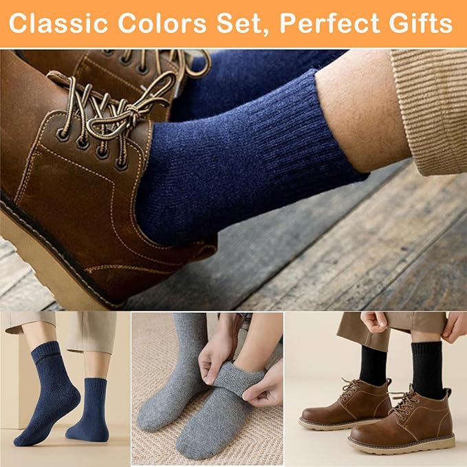 Josnown 5 Pairs Wool Socks Mens, Thick Warm Winter Thermal Cozy Boot Socks