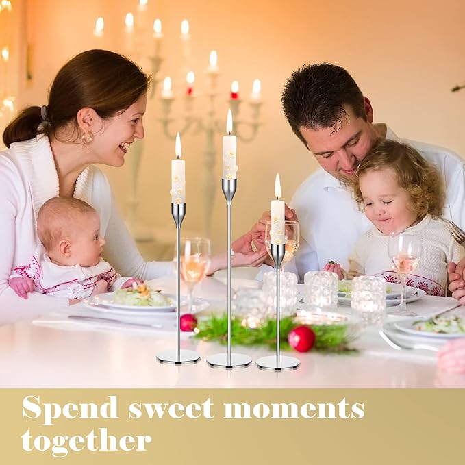27 Pack Candles Holder, 9 Sets Taper Candlestick Holders Fit 0.75 Inch Thick Pillar Candles, Long Candle Sticks Centerpiece Decor for Home Wedding Dinning Party Anniversary(Silver)
