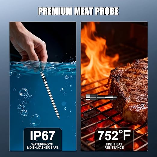 Smart Wireless Meat Thermometer with 2 Probes & 800Ft Bluetooth Range, Grill Thermometer with Standalone Base, NIST Certified ±0.5°F Accuracy, Digital Backlit Screen for Oven, BBQ, Smoker, Kitchen