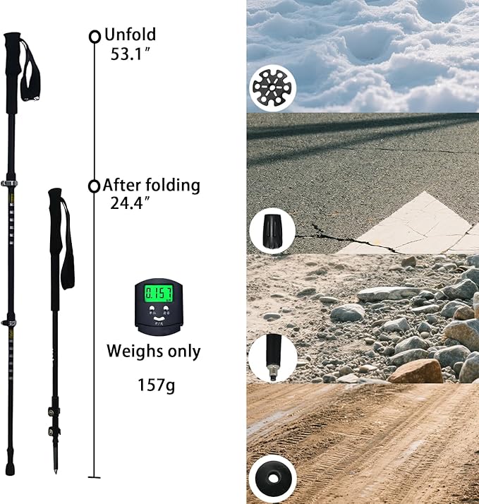 Hiking Poles 2 Pack - Lightweight Carbon Fiber Trekking Poles, Adjustable & Foldable for Snowshoeing & Backpacking, EVA Sweat-Absorbent Non-Slip Grips, Portable Hiking Gear for Outdoor Treks