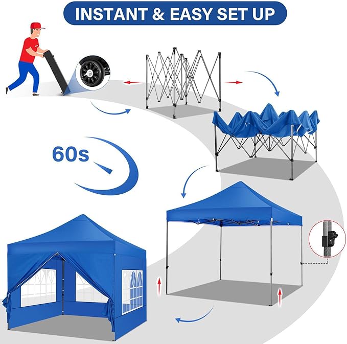 COBIZI 10x10 Pop Up Canopy with 4 Sidewall,Heavy Duty Canopy UPF 50+ All Season Wind Waterproof Commercial Outdoor Wedding Party Tents for Parties Gazebo with Roller Bag (10 x 10 ft Dark Blue)