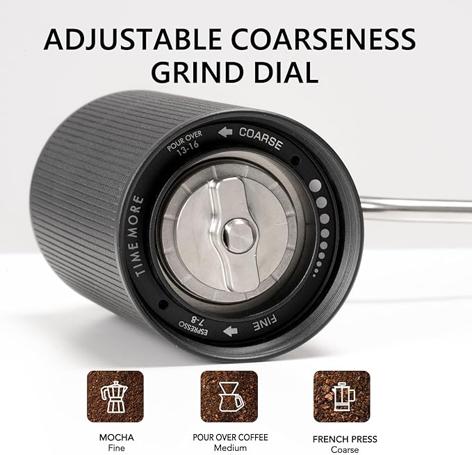 TIMEMORE Manual Coffee Grinder CNC Stainless Steel Burr Coffee Grinder with Capacity 20g Chestnut C3S Internal External Adjustable Setting, Double Bearing Positioning for Travel Camping, Home Black